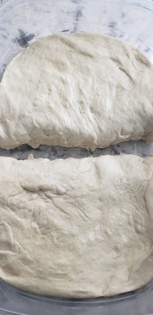 Cut bread dough in half